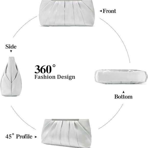 Women’s Satin Clutch Bag Elegant Pleated Formal Handbag with Detachable Chain - Picture 6 of 7